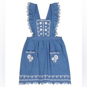 Louise Misha Girls Ruffle Embroidered Blue Apron Dress. Size Y8.